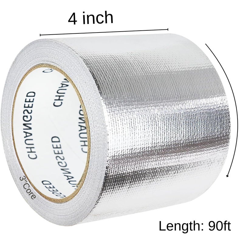 CHUANGSEED Adhesive Aluminum Foil Fiberglass Heat Shield Tape 4in x 90ft, Reflective Material Cool Tape Self-Adhesive for HVAC, Pipe, Auto,High Temp Protection - Image 3